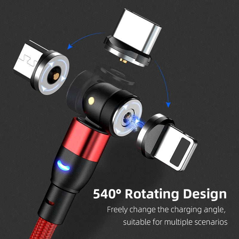 540 Degree Rotating Magnetic Fast Charging Cable - Micro USB Type C Cable for all smartphones