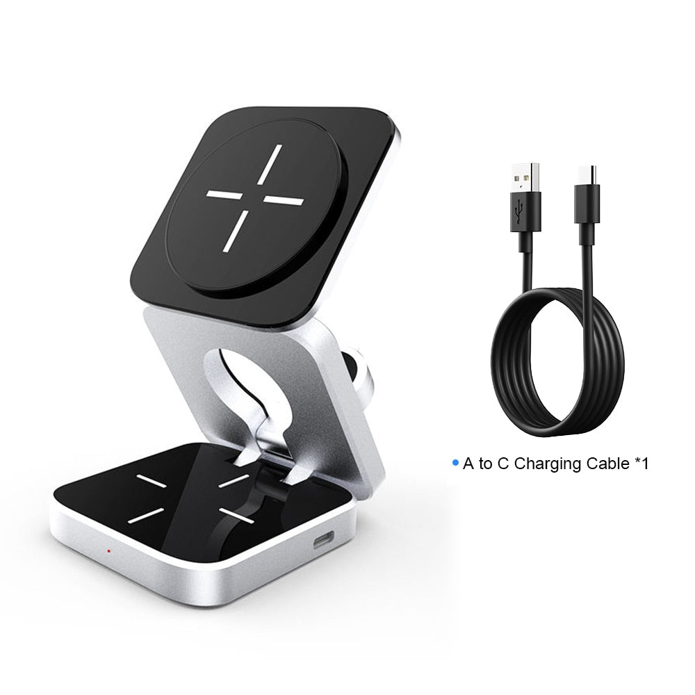 In Foldable Magnetic Wireless Charger Stand For iPhone 14, 13, 12 Pro/Max/Plus, AirPods 3/2 Station Dock Fast Charger Holder Only Charger Holder
