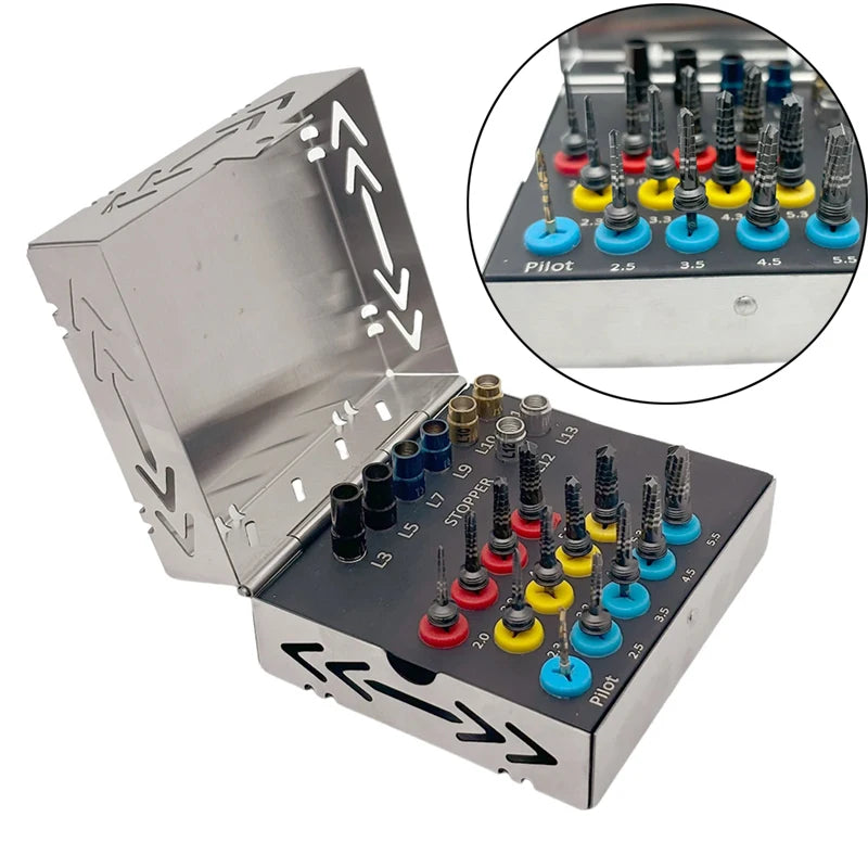 21-Piece Dental Osseodensification Bur Kit – Implant Drill System with Depth Stoppers