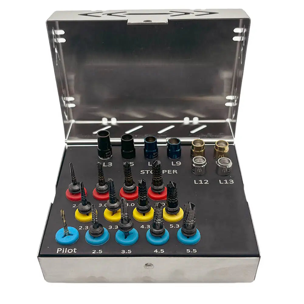 21-Piece Dental Osseodensification Bur Kit – Implant Drill System with Depth Stoppers