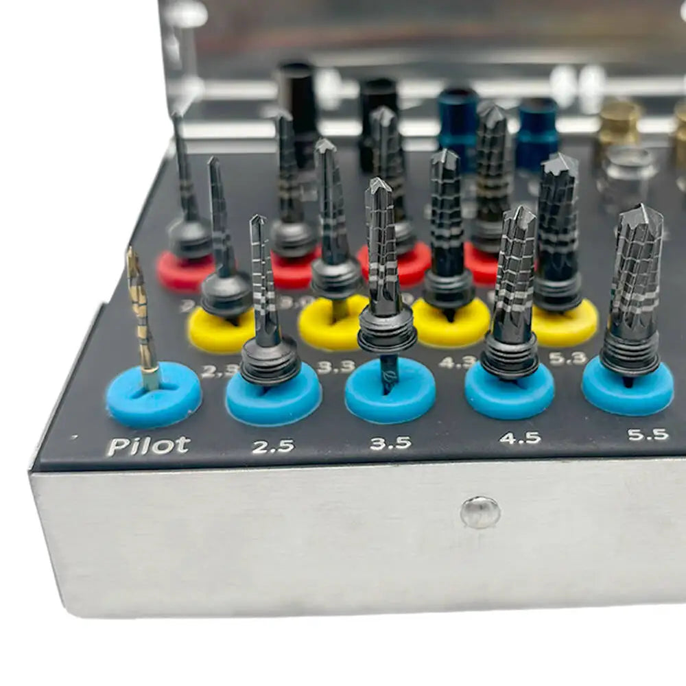 21-Piece Dental Osseodensification Bur Kit – Implant Drill System with Depth Stoppers
