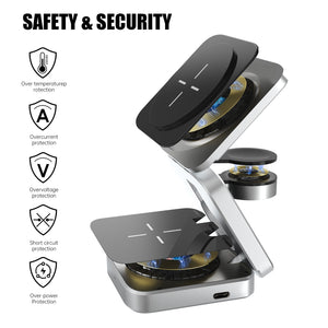 3 In 1 Foldable Magnetic Wireless Charger Stand For iPhone 14, 13, 12 Pro/Max/Plus, AirPods 3/2 Station Dock Fast Charger Holder
