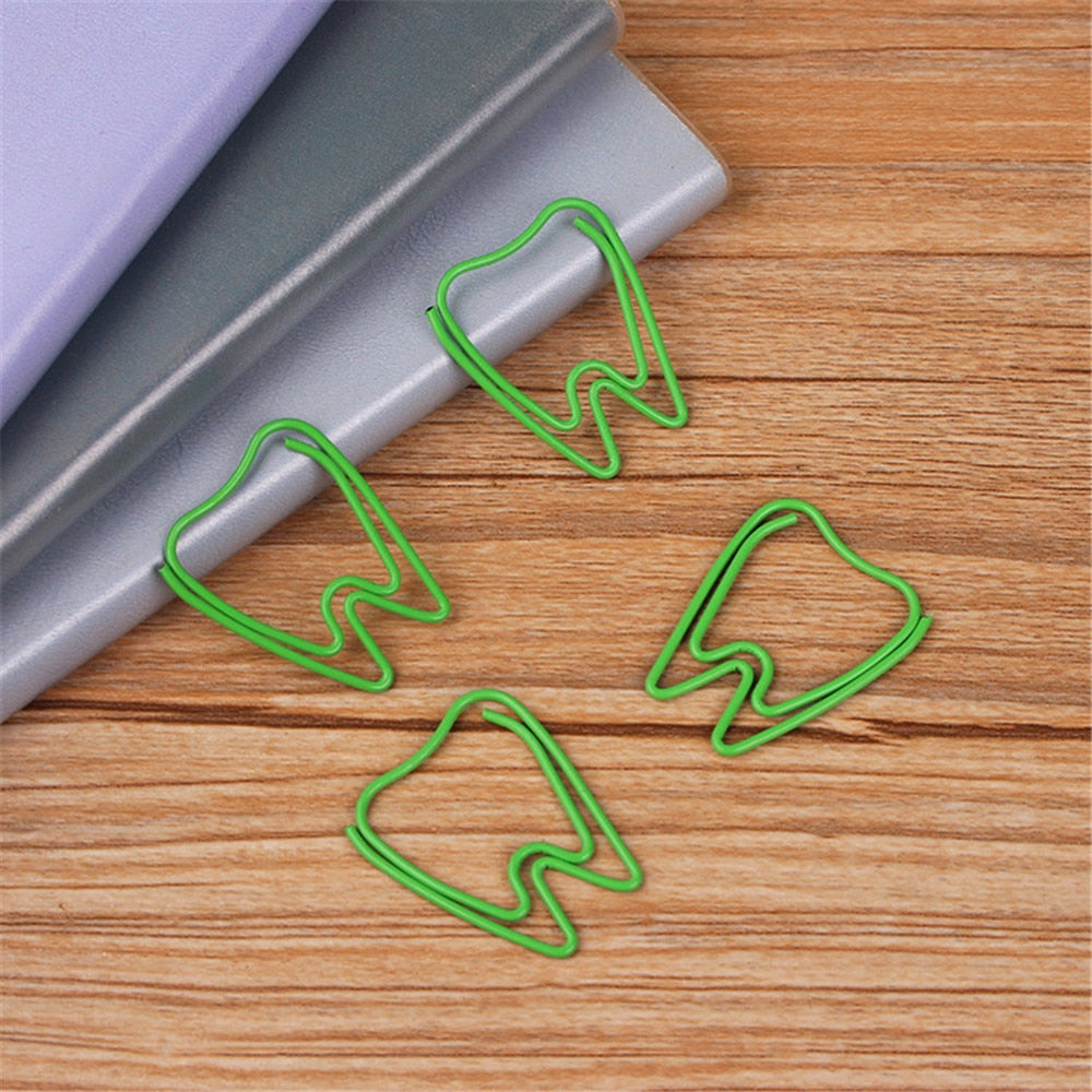 20pcs/box Cute Green Tooth Shape Paper Clips Escolar Bookmarks Photo Memo Ticket Clip Creative Stationery School Office Supplies