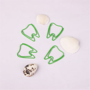 20pcs/box Cute Green Tooth Shape Paper Clips Escolar Bookmarks Photo Memo Ticket Clip Creative Stationery School Office Supplies