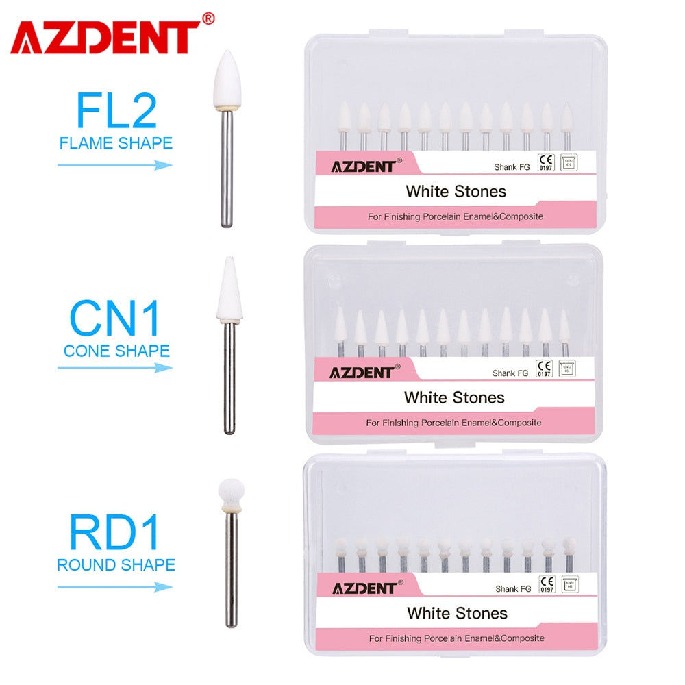 3 Boxes White Stone Polishing FG Burs FL2 CN1 RD1 Fit High Speed Handpiece 1.6mm R.P.M:7,000-10,00