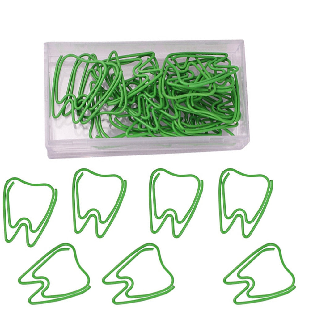 20pcs/box Cute Green Tooth Shape Paper Clips Escolar Bookmarks Photo Memo Ticket Clip Creative Stationery School Office Supplies