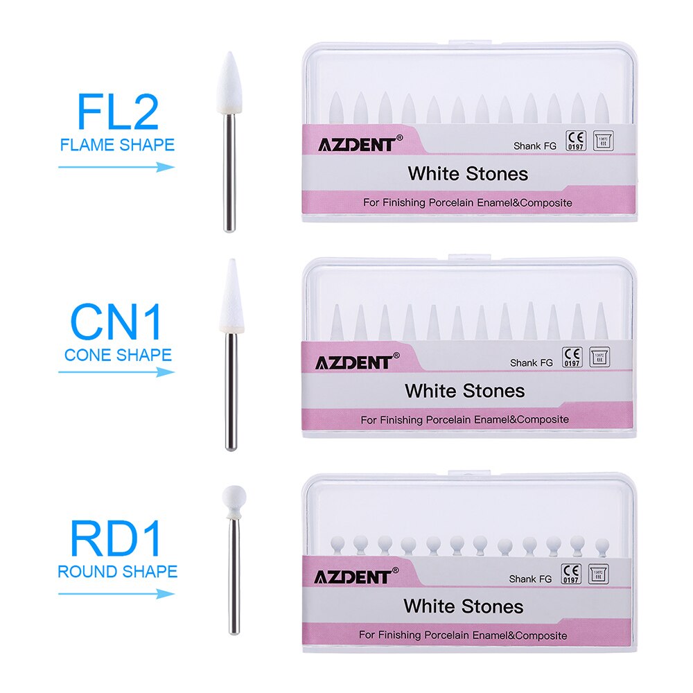 3 Boxes White Stone Polishing FG Burs FL2 CN1 RD1 Fit High Speed Handpiece 1.6mm R.P.M:7,000-10,00