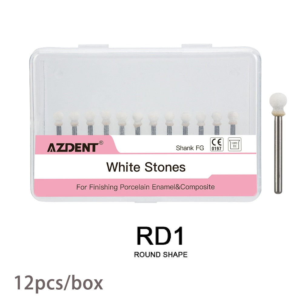 12Pcs/Box Flame White Stone Polishing FG Burs FL2 Abrasion Point Bur Fit High Speed Handpiece 1.6mm