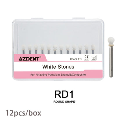 12Pcs/Box Flame White Stone Polishing FG Burs FL2 Abrasion Point Bur Fit High Speed Handpiece 1.6mm