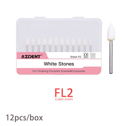 12Pcs/Box Flame White Stone Polishing FG Burs FL2 Abrasion Point Bur Fit High Speed Handpiece 1.6mm