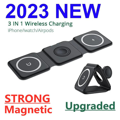 3 in 1 Magnetic Wireless Charger Pad Foldable for iPhone 14 13 12 11 XS X 8 Apple Watch AirPods 15W Fast Charging Dock Station