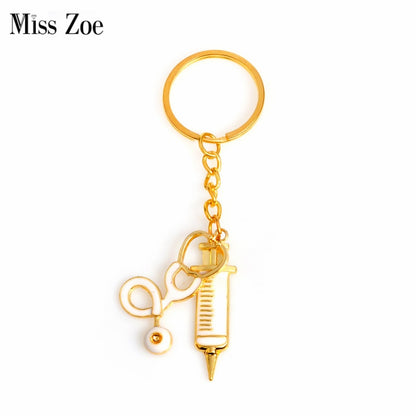 Golden Syringe Stethoscope Keychain