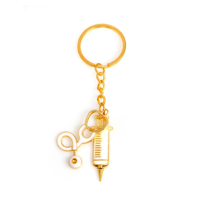 Golden Syringe Stethoscope Keychain