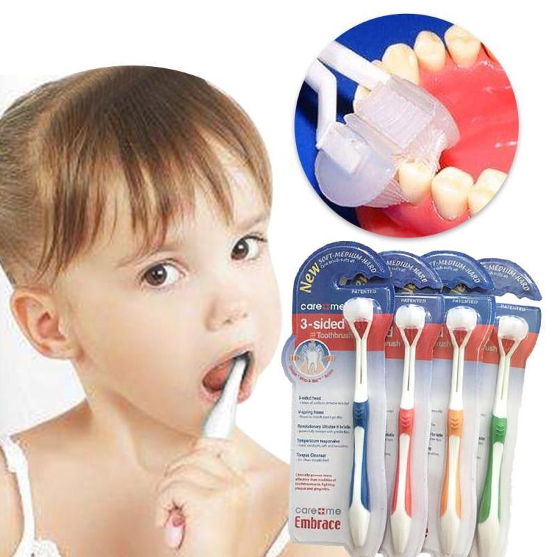 Child 3 Sided Toothbrush Ultrafine Soft Bristle Baby Tooth Brush Health Teeth three stereoscale for baby toothbrush 4 colors A5