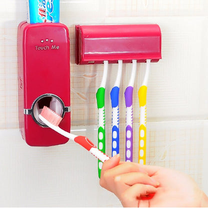 1 Set Tooth Brush Holder Automatic Toothpaste Dispenser + 5 Toothbrush Holder Toothbrush Wall Sucker Mount Bathroom Tools